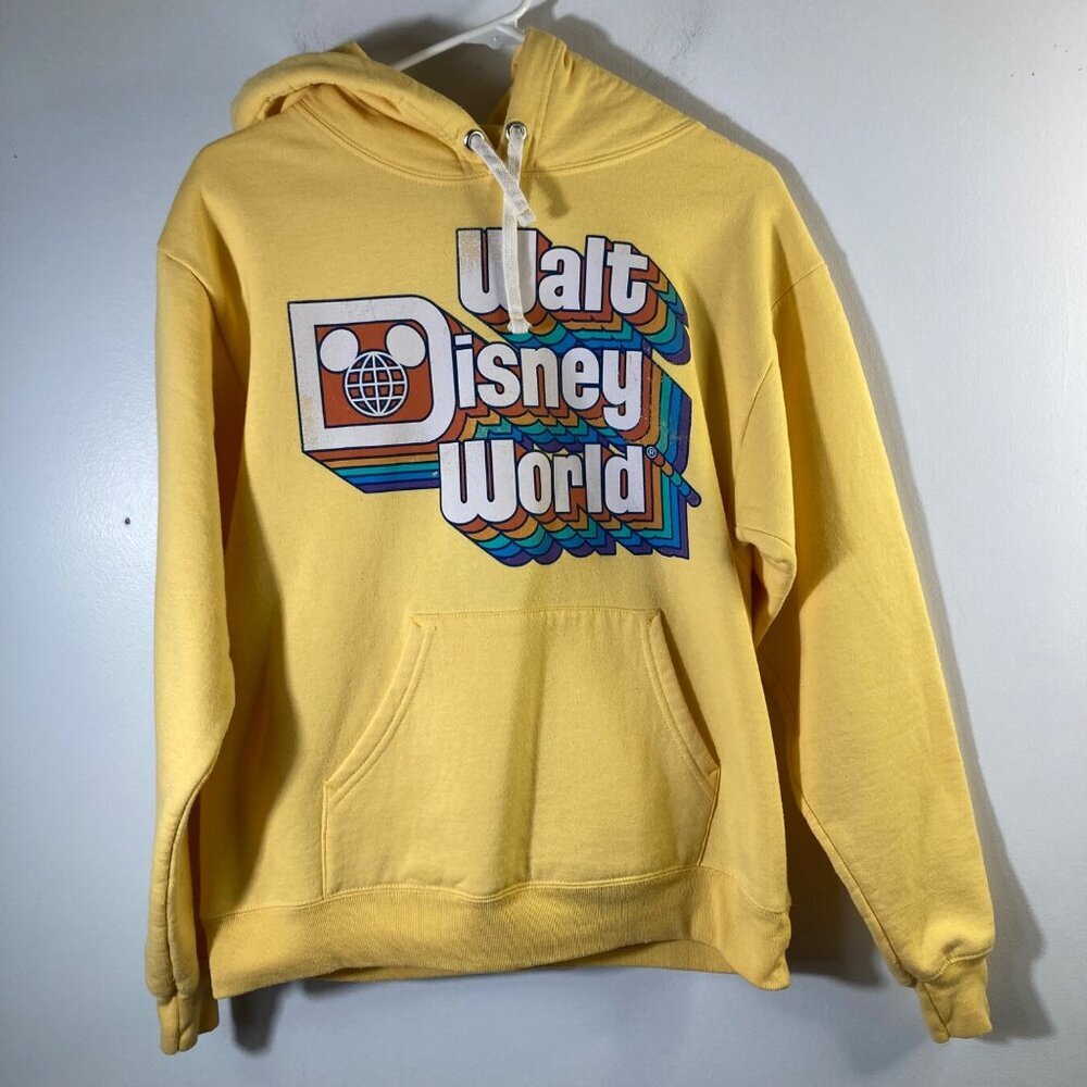 Womens Vintage Walt Disney World Yellow Hooded Sweatshirt S
